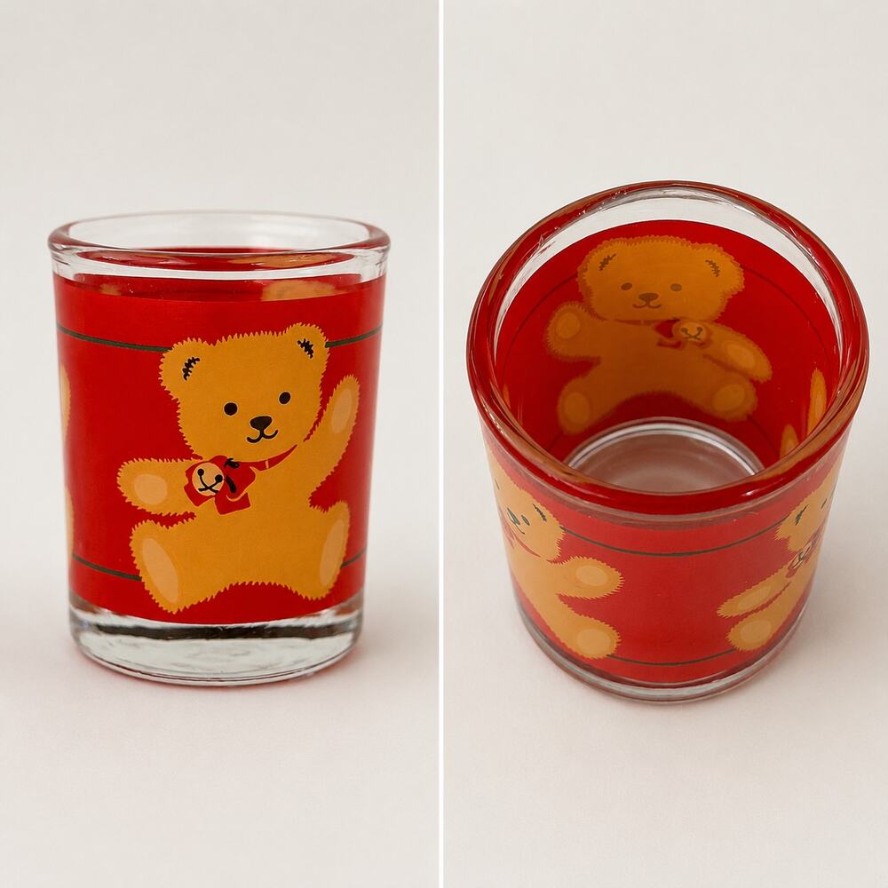 Vintage Red Teddy Bear Glass Votive Holder